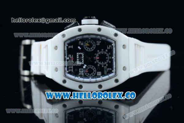 Richard Mille RM 011 Felipe Massa Chronograph Swiss Valjoux 7750 Automatic Ceramic PVD Case with Black Dial Arabic Numeral Markers and White Rubber Strap - Click Image to Close